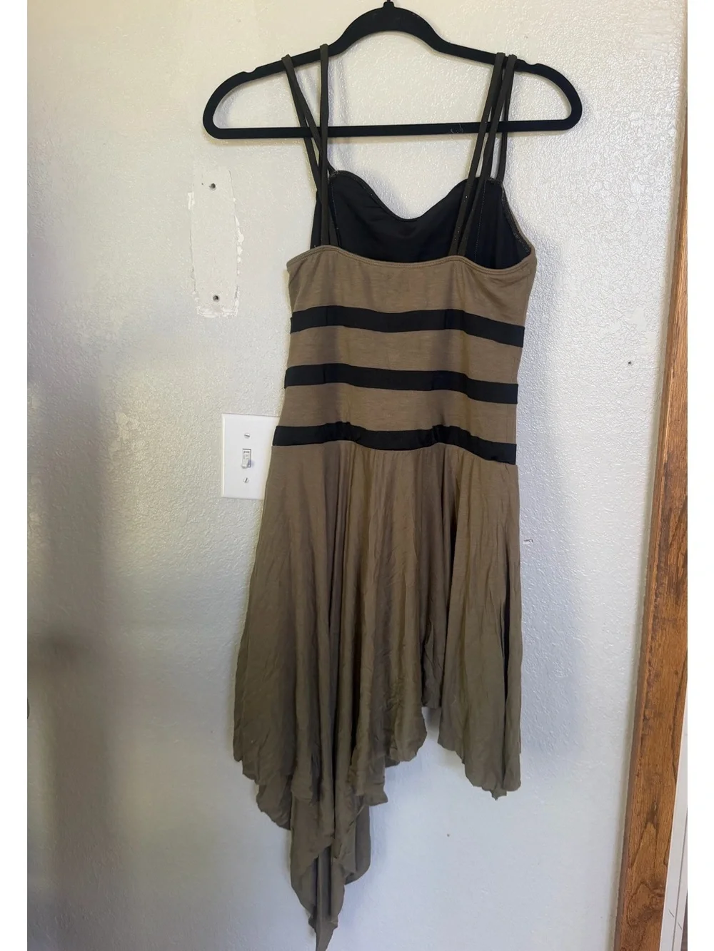 Asymmetric Olive Green Dress with Black Accents